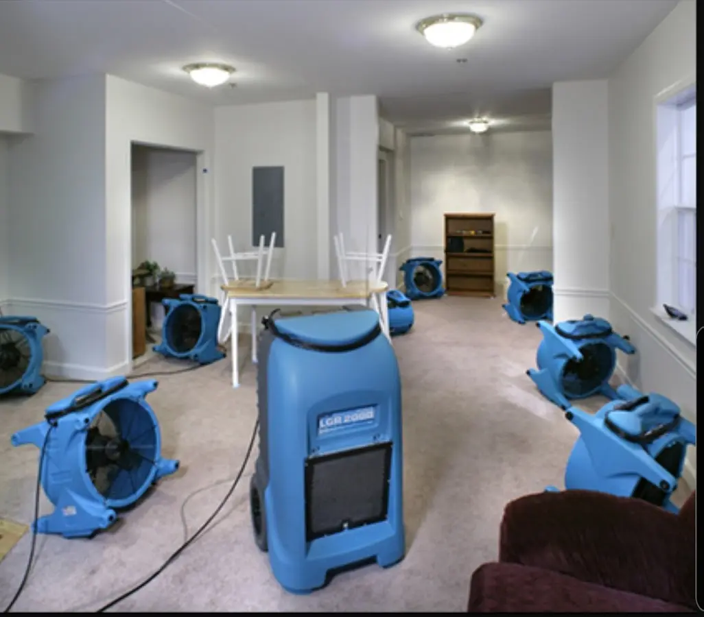 Air movers and dehumidifier setup for Water Damage Restoration in Sault Ste. Marie